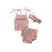 Frecoccialo Baby Summer Clothing Newborn Infant Baby Girl Knitted Clothes Ruffled Vest Top Shorts Headband 3Pcs Ribbed Outfit Set