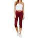 Juniors Active Basic Stretch Capri Length Yoga Workout Leggings (Burgundy, L)