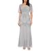 ADRIANNA PAPELL Womens Silver Beaded Zippered Mesh Full-Length Evening Dress Size 8