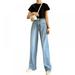 Women Fashion High Waist Drop Jeans Wide Leg Loose Straight Pants Wild Pants Vintage Gradient Straight Baggy Loose Jeans Streetwear Light Blue XL