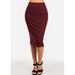 Womens Pencil Skirt Professional Business Office Career Wear Printed Wine Pencil Midi Skirt 40229W