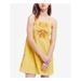 FREE PEOPLE Womens Yellow Eyelet Embellished Printed Spaghetti Strap Square Neck Above The Knee Shift Dress Size XS\TP