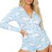 Sexy Women Pajamas Romper Summer Boxer Cloud Dot Printed Long Sleeve V-Neck Slim Night Clothes Buttons Sleeping Wear Casual Style