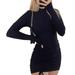 ZIYIXIN Women's Sexy Bodycon Mini Dress, Long Sleeve Mock Neck Solid Color Drawstring Ruched Club Dress