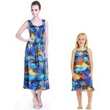 Mother & Daughter Matching Hawaii Luau Maxi Dress Girl Tunic in Sunset 2 Colors