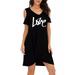 Women's V-neck Short Sleeve LOVE Print Cold Shoulder Midi Dress Summer Loose Casual Sundress