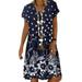 Tunic Shirt Dress for Womens Boho Floral V-neck Dress Short Sleeve Sundress Summer Loose Midi Dress