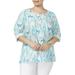 JM Collection Women's Plus Tab Sleeve Printed Linen Top Size 0X