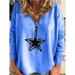 Women's Top Long Sleeve Printed Zipper Top Five-Pointed Star T-shirt