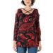 24seven Comfort Apparel Red Paisley Long Sleeve Cold Shoulder Top, R0112011RPP, Made in USA