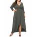 UKAP Womens Deep V Neck Dress Long Sleeve Ruched Irregular Hem Party Dress Flowy High Low Maxi Dress