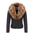 Giolshon Women's Faux Leather Coat Moto Bike Jacket with Faux Fur Collar for Winter L