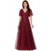 Ever-Pretty Women's Ruffles Sleeve A-Line Lace Appliques Long Prom Party Dress 00734 Burgundy US6