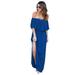 Women's Elegant Temperament Solid Color One-Word Shoulder Ruffle Irregular Stitching Open Back Side Split Dress