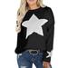 Sexy Dance Womens Cable Knit Sweaters Star Printed Knitted Pullover Tops Casual Baggy Crew Neck Autumn Winter Sweaters Knitted Sweatshirt