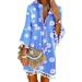 S-5XL Womens Deep V-Neck Floral Printed Bell Sleeve Casual Dress Oversized Tassels Fringe A-Line Loose Sundress Tunic Pleated Dresses for Women