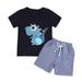 T-shirt Baby Boy Clothes Set Fashion Cartoon Dinosaur T-shirt + Striped Shorts Baby Boy Clothes Fashion Boy T-shirt Set Blue