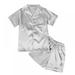 FYCONE Summer Baby Girls Boys Pure Color Emulation Silk Sleepwear Set Short Sleeve Blouse Tops+Short Pants Kids Pajamas Suits