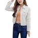 Boyfriend Jean Jacket Women Denim Jackets Vintage Long Sleeve Jacket Casual Slim Coat Candy Color Bomber Jacket White S