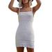 AngelBee Knitted Women Slash Neck Bodycon Solid Sling Mini Dress (White 2XL)