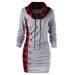 Women Autumn and Winter Cowl Neck T Shirt Dress Casual Long Sleeve Sweater Plaid Print Dress