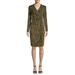 CALVIN KLEIN Womens Gold Embellished Glitter Heather Long Sleeve V Neck Above The Knee Sheath Party Dress Size 16