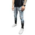 Men Skinny Jeans Flame Pattern Trousers with Drawstring Pocket