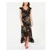 CITY STUDIO Womens Black Belted Floral Petal Sleeve V Neck Maxi Fit + Flare Dress Size 7