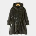 Women Printed Button Plush Tops Hooded Loose Cardigan Wool Coat Winter Jacket