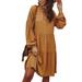 Womens Solid Color Front Lace-Up Swing Shift Kaftan Dress Long Sleeve Oversized V Neck Tunic Dresses