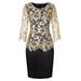 Womens Lace 3/4 Sleeve Pencil Patchwork Party Cocktail Slim Fit Midi Dress