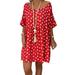 Mojoyce Women Star Print Dress Round Neck Short Sleeve Loose Dailywear (Red 4XL)