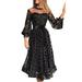 One Opening Women'S Elegant Mesh Long Sleeve Polka Dot Pleated Maxi Dress