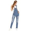 Women Denim Jumpsuit Dungarees Playsuit Distressed Ripped Jeans Straps Overalls Trousers Loose Sleeveless Jumpsuit Pockets Long Bib Pants