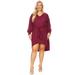 Long Puff Sleeve V Neck Plus Size Dress for Women with Tie Belt - Made in USA