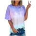 Mchoice Women's Short Sleeve Tie Dye Shirts Loose Color Block Crewneck T Shirt Tops Blouse Summer Tee Plus Size