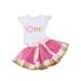 Yinyinxull Toddler Baby Girl 1st Birthday Lace Outfit Romper Top Tutu Skirt Cake Smash Set Pink 18-24 Months