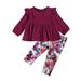 Newborn Baby Girls 2-piece outfit Set Long Sleeve Top and Floral Print Pants Set for Kids Girls