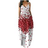 Mchoice Maxi Dress for Women V Neck Plus Size Summer Dress Casual Spring Loose Boho Dress Floral Print Long Dress