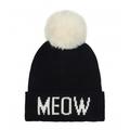 Hatphile Soft Knit Hat Beanie Toque Faux Fur Pom Large, Meow Black Hat White Pom