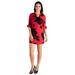 24seven Comfort Apparel Black and Red Rose Print 3/4 Length Sleeve Tunic Dress