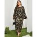 Women's Plus Size Floral Print Flounce Sleeve Fitted Dress
