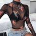 Women Casual Turtleneck Short Streetwear T-Shirt Sexy Printed Mesh Long Sleeve Crop Tops;Women Turtleneck Short T-Shirt Sexy M Printed Mesh Long Sleeve Crop Tops