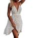 Frobukio Womens V-Neck Spaghetti Strap Sleeveless Lace Wedding Party Dress