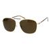 Womens Rectangular Boyfriend Style Officer Racer Metal Rim Sunglasses Gold Solid Brown