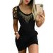 Julycc Womens Short Sleeve Hollow Cold Shoulder Party Club Bodycon Mini Dress