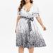 Women's Plus Size Dress Fashion Women Plus Size V-Neck Bandage Short Sleeve Print A-Line Dress