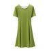 Women Wild Back Cross Belt Dress Solid Color Waist Slim Round Collar Shirts Short Sleeve Casual Dress