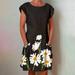 Mnycxen Women'S Casual Sunflower Print Cotton Linen Mid-Length Short-Sleeved Dress