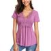 MISS MOLY Women's Peasant Tops Deep V-Neck Lace Ruched Front Ruffle Blouse Pleated Shirts Light Purple XL